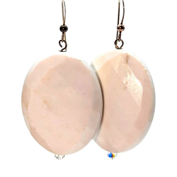 Large Faceted White Gemstone 925 Sterling Silver Dangle Earrings - Picture 1 of 6